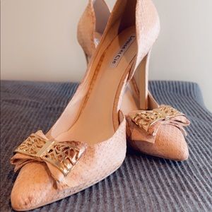 Tan & Cream Crocodile Stilettos